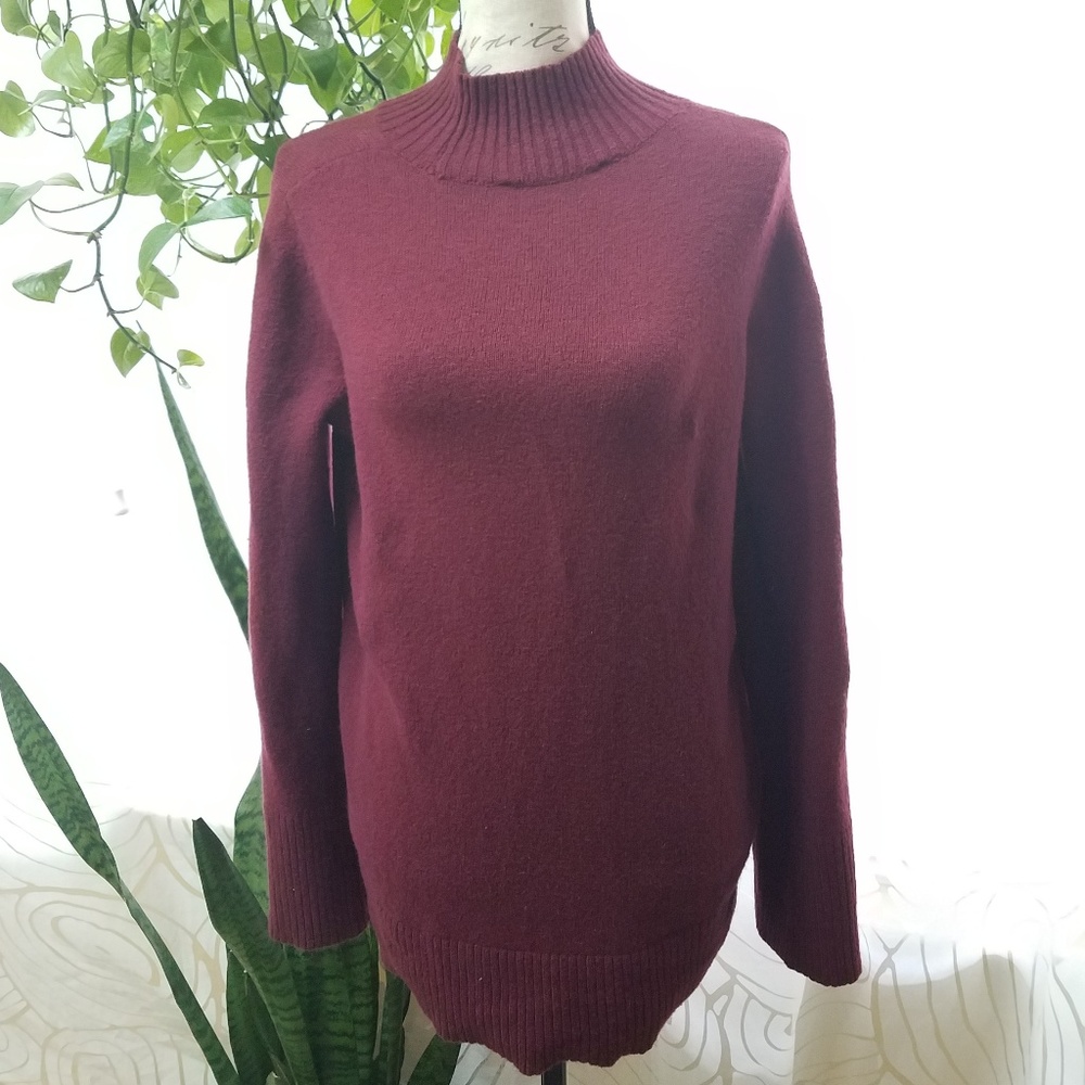 Ann Taylor LOFT Burgundy Wool Mockneck Sweater